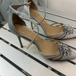 Badgley Mischka Silver Violette Crystal Pointed Stiletto High Heels SZ 1… Photo 3