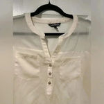 EXPRESS Sheer Ivory 3/4 Sleeve Pearl Button Collarless Popover Shirt Size XS Photo 2