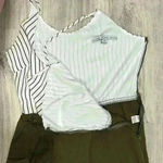 HYFVE  Women’s Olive Pants/Black White Stripe Tank Top Romper Jumpsuit Size S Photo 1