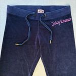 Juicy Couture Vintage Y2K Navy Blue Pink Embroidered Velour Track Sweatpants Photo 2