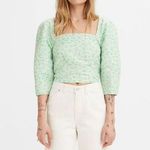 Levi's Women's Yvie Puff 3/4 Sleeve Cropped Blouse - Electric Green Floral Photo 0