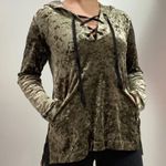 Juicy Couture  Y2K Olive Green Crushed Velvet Hoodie Girlie Metallic Oversized XS Photo 2