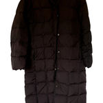 Lands' End full length black puffer coat women's size M hooded pockets winter Photo 0