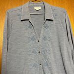 J. Jill Embroidered Woman's Blue Ling Sleeve Casual Blouse Size Large Photo 2
