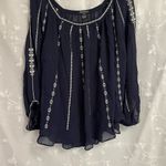 Lucky Brand Women’s  Sheer Rayon Navy Blue Embroidered Butterfly Sleeve Size S/XS Photo 5