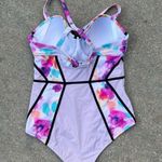 Torrid Slim Fix Underwire Piping One Piece Swimsuit Purple Floral Water 0 D/DD Photo 2