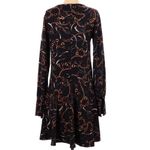 ZARA black/chain pattern high neck drop waist flare skirt dress size small Photo 1