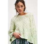 Free People  Washed Ashore Cable Knit Sweater in Candy Mint Combo XS NWT Photo 5