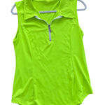 Womens Neon Yellow Sleeveless Zip Up Collared Top Size M Green Size M Photo 0
