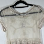 Free People Free‎ People Top Womens Cream Sheer Beaded Mesh Boho Lace Top Size M NWT Boho Photo 9