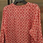 💕OLIPHANT💕 Mandarin Collar Blouse ~ Red Pink White Ikat Block Print XL Photo 3