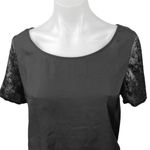 BCBGeneration NEW Black Velvet Sleeve Cutout Back Boat Neck Blouse Top Size M Photo 2