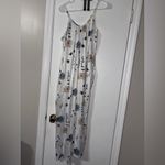 White Floral Printed Scoop Neck Wide Leg Jumpsuit Small Blue Photo 4
