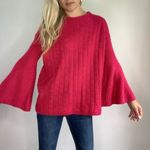 Umgee fuchsia Pink Bell Sleeve Chunky Knit Sweater size L loose oversized barbie Photo 3