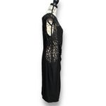 Ralph Lauren  Black Sequin Lace Illusion Sheath Midi Dress Ruched Waist Cocktail Photo 4