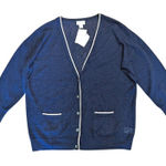 Caslon Nordstrom Cardigan Sweater Womens XL Linen Navy Blue Tan Boyfriend NWT Photo 0