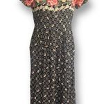 Vintage 90s Dress Black Red Rose Floral Scoop Neck Short Sleeve Maxi Petite 8 Size 8P Photo 9