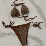 SheIn Sexy Leopard Print Halter Triangle Bikini Set Womens Small Brown/Gold Swim Photo 0