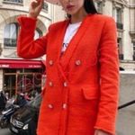 ZARA  Tweed Weave Jeweled Buttons Blazer Jacket Orange Size XS NEW Photo 0