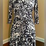 Leota Black & Cream Print Faux-Wrap 3/4 Sleeve Stretch ModCloth Dress Small Photo 0