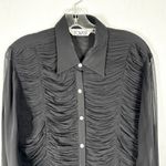 VTG Ravel Large Top Silk Semi Sheer Ruffled Gathered Front Pearl Button Up 364 Black Photo 2