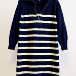 Callahan Knitwear Stripe Sweater Dress Medium Ribbed Knit Quarter Zip Women's Blue Photo 0