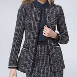 White House | Black Market Faux Pearl-Trim Tweed Topper Black Navy Ivory Size XS Photo 0