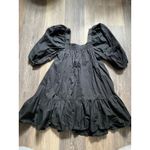 H&M Puff Sleeve Square Neck Ruffle Black Cotton Smock Mini Dress Medium Boho Minimal Photo 4