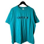 Vintage 80s Captain T Shirt Blue 2XL XXL USA Anchor Embroidered Tee 100% Cotton Photo 1