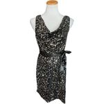 Bisou Bisou Womens  Black Sequin Sleeveless Drape Party Dress w Satin Sash - Sz 4 Photo 1