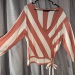 New York and Company Coral and Cream Striped Sweater Wrap Tie V Photo 3