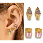 Women’s Multicolor Rhinestone Ice Cream Cone Earrings • Gold Tone Cute Fashion J Pink Photo 1