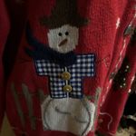 Quacker Factory  Sweater VTG Cardigan Christmas‎ Snowman Red Holiday Knit Medium Photo 9