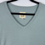 Chaser Green Waffle Knit V-Neck Long Sleeve Top Shirt Womens XL Thermal Long Hem Photo 3