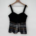 Deletta Anthropologie  Nathalie‎ Peplum Top Black Pleated Stripes Plaid Size L Photo 1