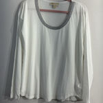 Michael Kors womans  Pullover Shirt L White Long Sleeve Silver Accent Scoop Neck Photo 0