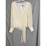 Tadashi Shoji Vintage Tadashi 100% Silk Ivory Draped Wrap Blouse Sheer Chiffon Sleeves S 10 Photo 7
