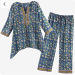 Signals Idika Floral Print Cotton Pajamas Medium New Blue Photo 0