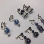 Black Bead Lot Of 4 Costume Earrings Vintage Clip On Screw On Blue / Dangle Mix Photo 10