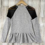 BCBGeneration  Sweater Womens XXS Gray Black Lace Shoulders Peplum Hem Photo 4