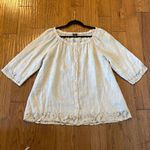Saks 5th Avenue  100% linen blouse with crochet trim large Photo 5