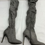 Forever 21 Womans Otk Boots 6 Gray Pointed Toe 1/4 Zip Slouched Heel Photo 0