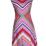 Maggy London Pink and White A-Line Midi Chevron Dress Size 6 Photo 0