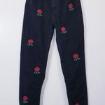 ZARA Relaxed Jeans Floral Embroidered High Rise Black Denim Photo 0