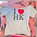 y2k i love hong kong cut off shoulder short sleeve t shirt White Photo 4