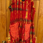 Yak n Yeti Tie Dye Cotton Dress Red Yellow Boho Festival Pocket Dress XL Photo 0