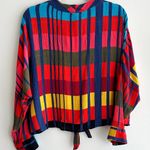 EXPRESS Colorblock Tie Waist Blouse, Red/Blue/Yellow/Orange, Size Medium Photo 10
