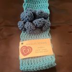 NWT Angelas Designs hand crocheted ear warmer headband with double flower Blue Photo 3