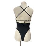 None Solid Black Ruched Square Neck Cheeky One-Piece Swimsuit Size Medium Photo 7