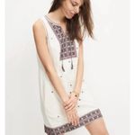 Madewell  Shift Dress Women 4 Cream Red Embroidered Suncoast V Neck Boho‎ Tassle Photo 1